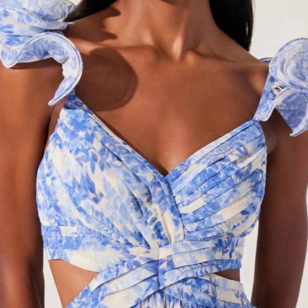 Astr Blue White Fritillaria Floral Cutout Maxi Dress - Picture 5 of 7